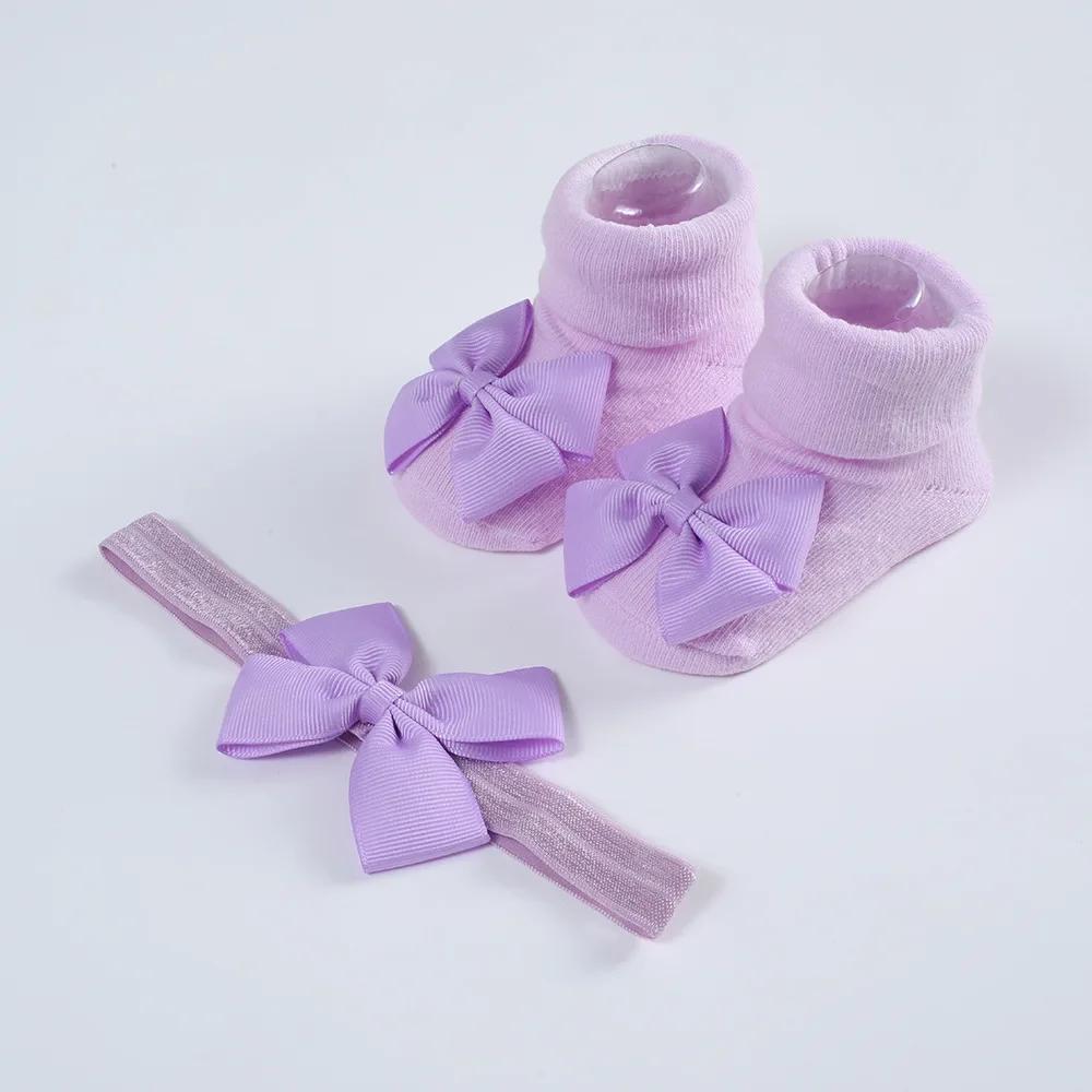 

Knitted Cotton Baby Girl Socks with Headband Newborn Socks and Hairband Ribbon Bow Breathable Socks Babies Accessories 3-12M