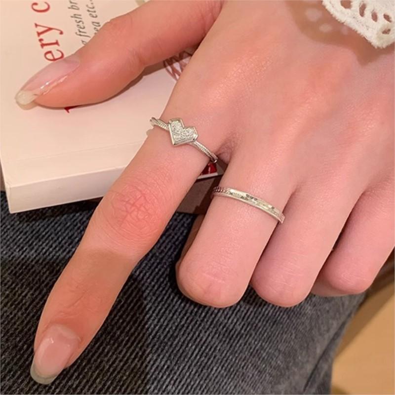 PANJBJ 925 Sterling Silver Geometry Love Heart Ring for Women Hollow Out Line Design Jewelry Gift Dropshipping