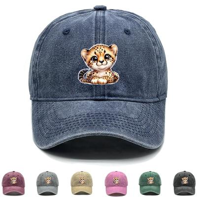 Leopard Print Snapback Sun Hat, Animal Mesh Hat Simple Adjustable Buckle Inelastic Retro Adjustable Baseball Cap
