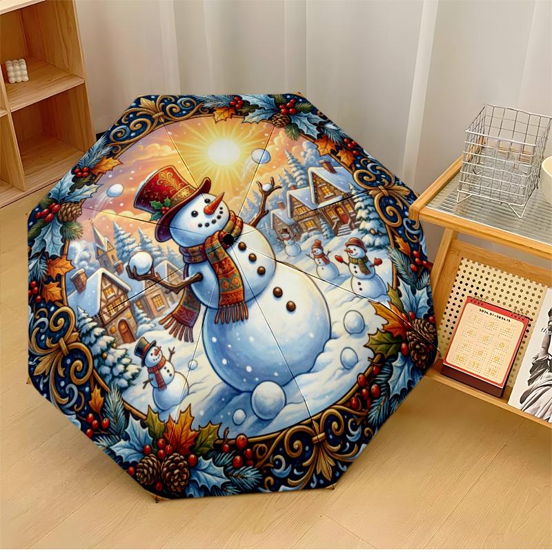 

Snowman Face d Printed umbrella windproof folding umbrella portable sun and rain umbrella suitable for gifting