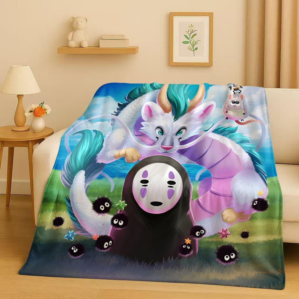 3D Retro Cartoon Spirited Away No Face Man Flannel Blanket,Ultra Soft Warm Plush Throw for Home Bedroom Bed Sofa Cover Kid Gift