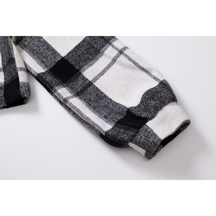 BITCED Karierter Wollmantel mit langen Ärmeln und Laternenärmeln für Mädchen mit Puppenkragen, lockere, kurze Jacke