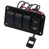 3 Gang Toggle Switch Panel 12V 24V Waterproof Rocker Switch Panel with Double USB Charger Port LED Lighted Protected Control Car