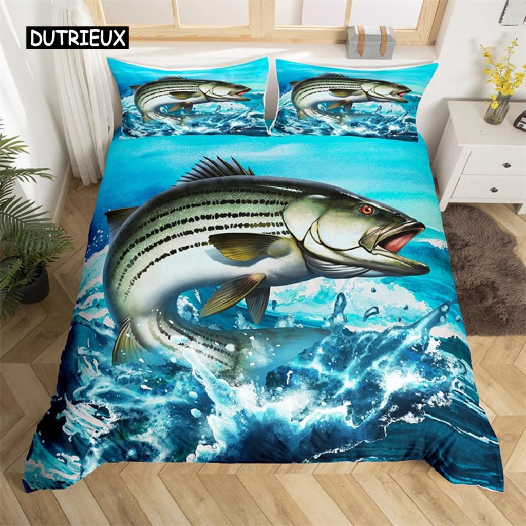 Marlin Schwertfisch Bettbezug Kawaii Marine Leben Bettwäsche Set Mikrofaser Ozean Thema Big Pike Fisch Quilt Abdeckung Einzel Twin King