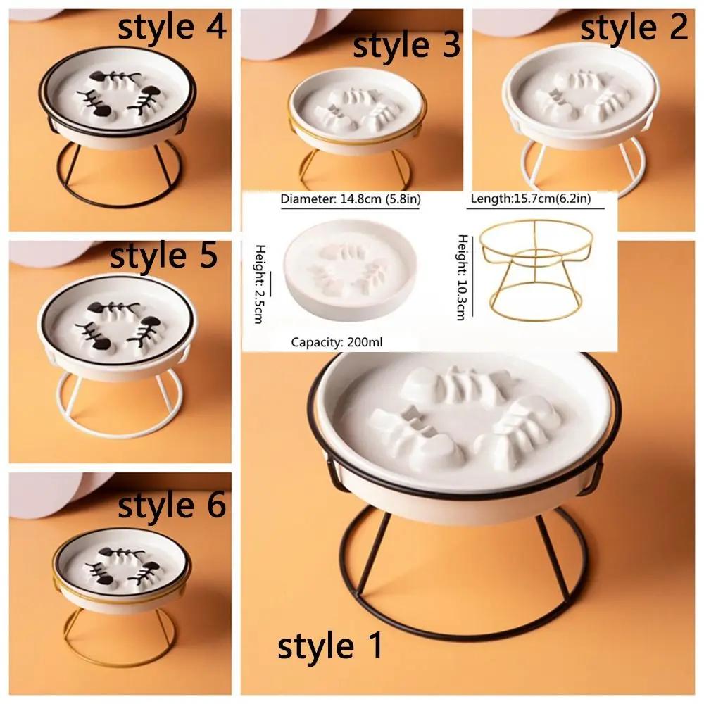 High-Foot Ceramic Raised Pet Bowl Large Diameter Neck Guard Slow Feeder Bowl Flat Face Cat Water Bowl Against Bloat