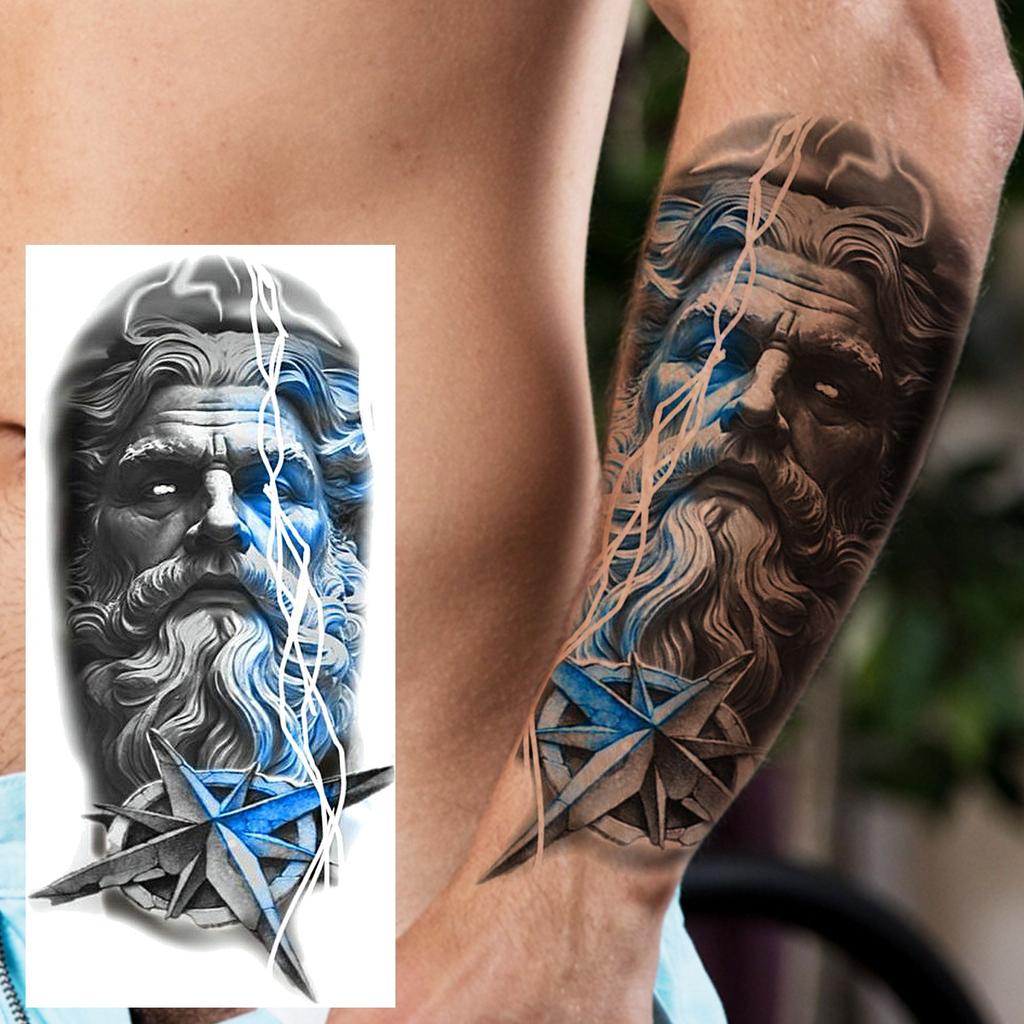 1 Sheet Realistic 3D Zeus Lion Warrior Temporary Tattoos For Men Women Adults, Long Lasting Waterproof Temp Fake Tattoo Stickers