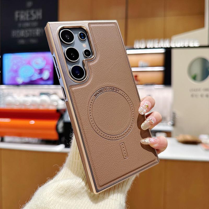 

For Magsafe Magnetic Wireless Charging Luxury Solid Color Leather Bumper Phone Case For Samsung S25 Ultra S23 S22 S24 Ultra Plus Galaxy S25 Ultra