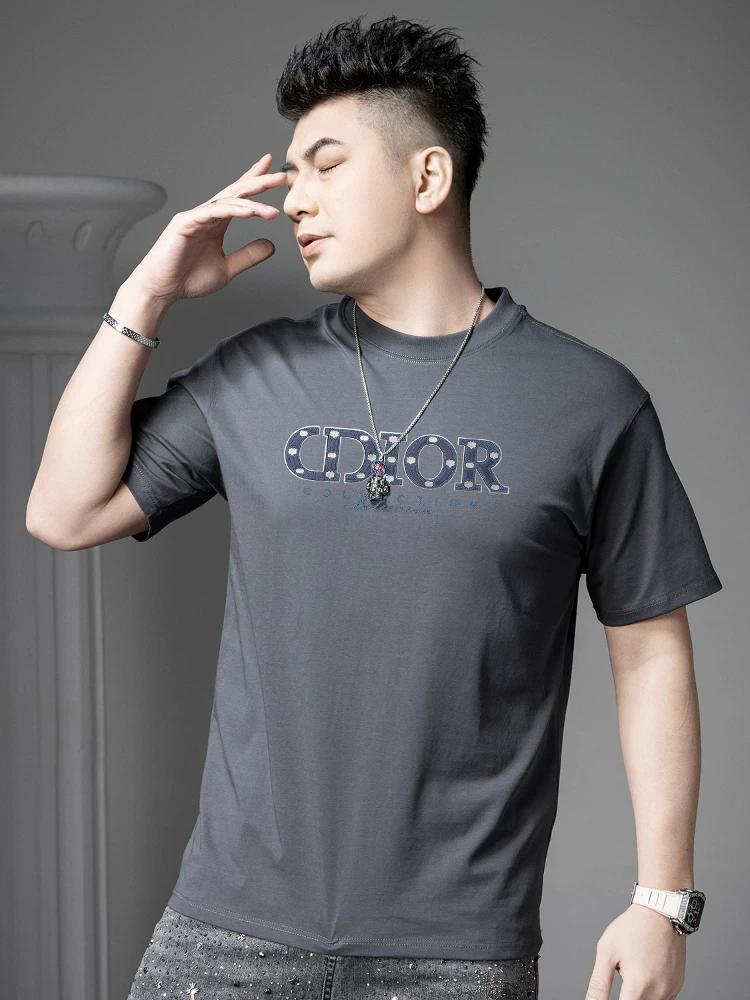 European High-End Fashion Printed Short-Sleeved T-Shirt Men's Trendy Brand Loose-Fitting 2025 Summer New Men's Half-Sleeved Top