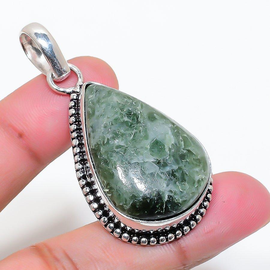 Natural Orange Seraphinite 925 Sterling Silver Jewelry Pendant 2.13" AP-16332