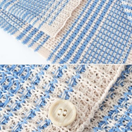 Summer Men Shirt Knitted Color Matching Lapel Elastic Japanese Style Single-breasted Short Sleeves Retro Antu-shrink Casual Vacation Beach Top