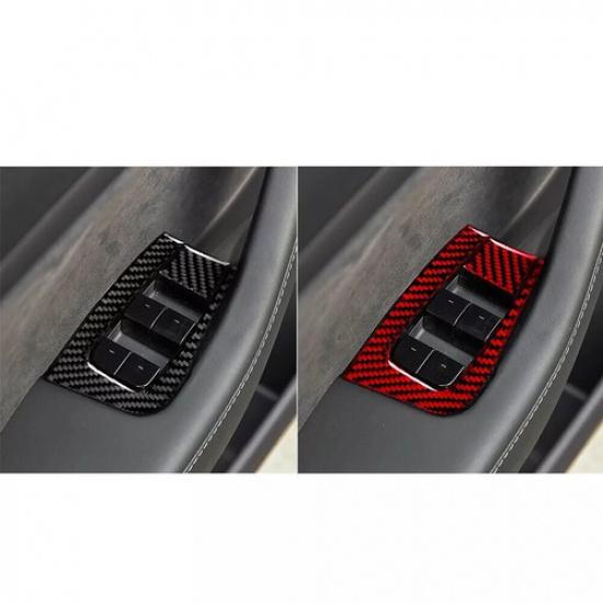 Red Carbon Fiber Window Lift Button Panel Cover Trim For Tesla Model 3/Y 2017-22