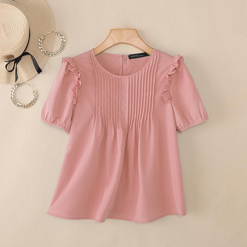 

ZANZEA Жіноча повсякденна блузка з круглим вирізом, однотонна, з коротким рукавом 5XL рожевий