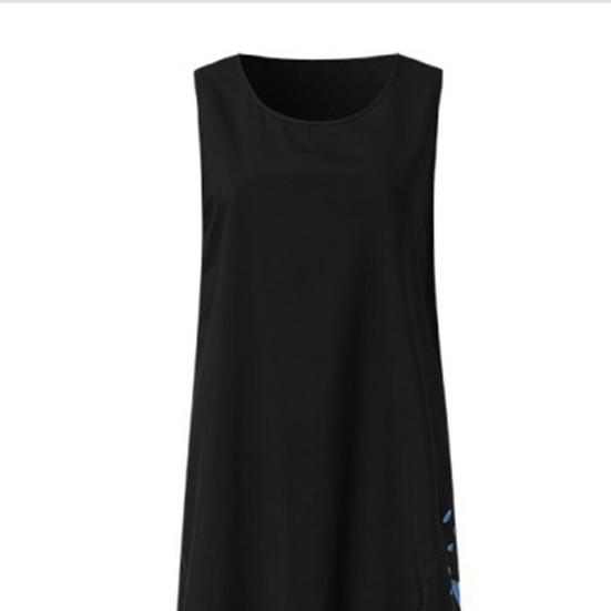 Women's Summer Fake Two Piece Swing Maxi Dress Casual Crew Neck Long Dress Hollow Flower Irregular Hem Sleeveless Tank Dress