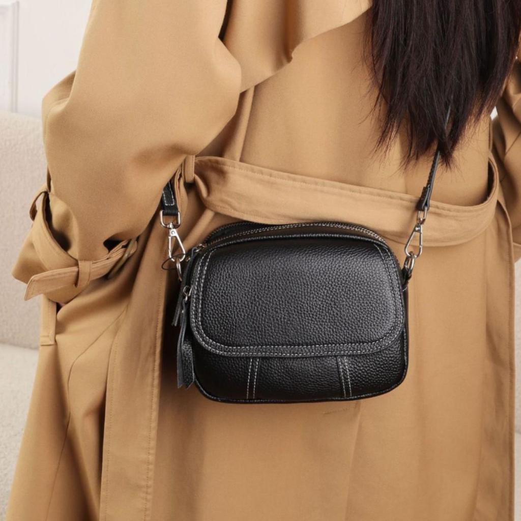 Genuine Leather Women's Crossbody Bag - High-End Small Round Shoulder Bag