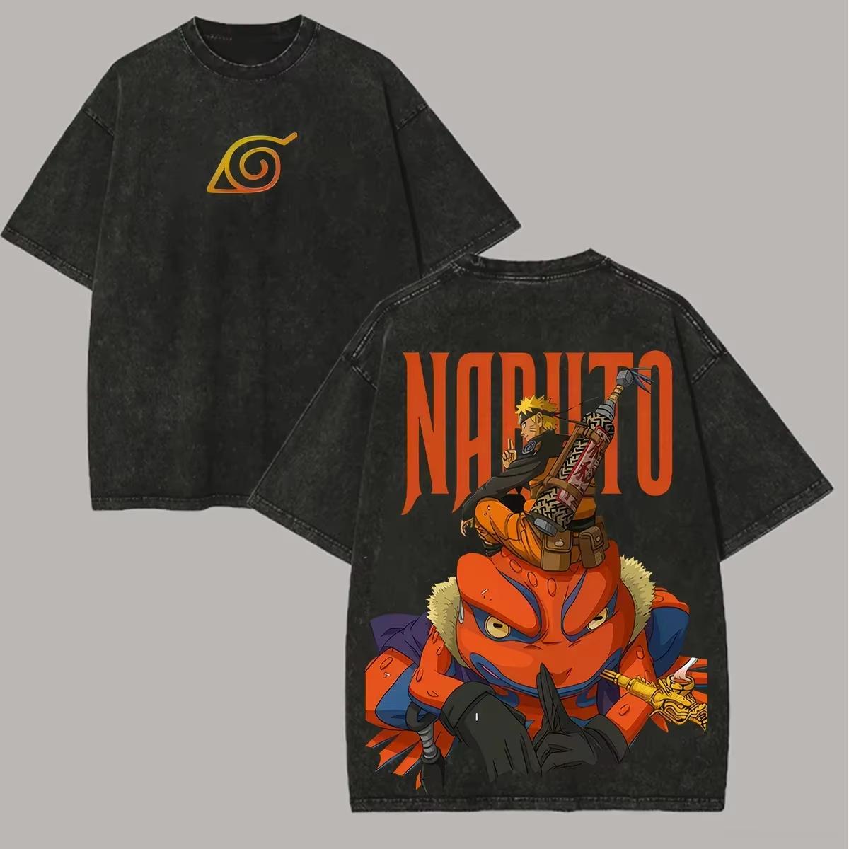 

Naruto Sage Mode New TShirt Men Acid Wash Back Print Gamakichi Toad Anime Graphic Cotton Streetwear Konoha Vintage XL