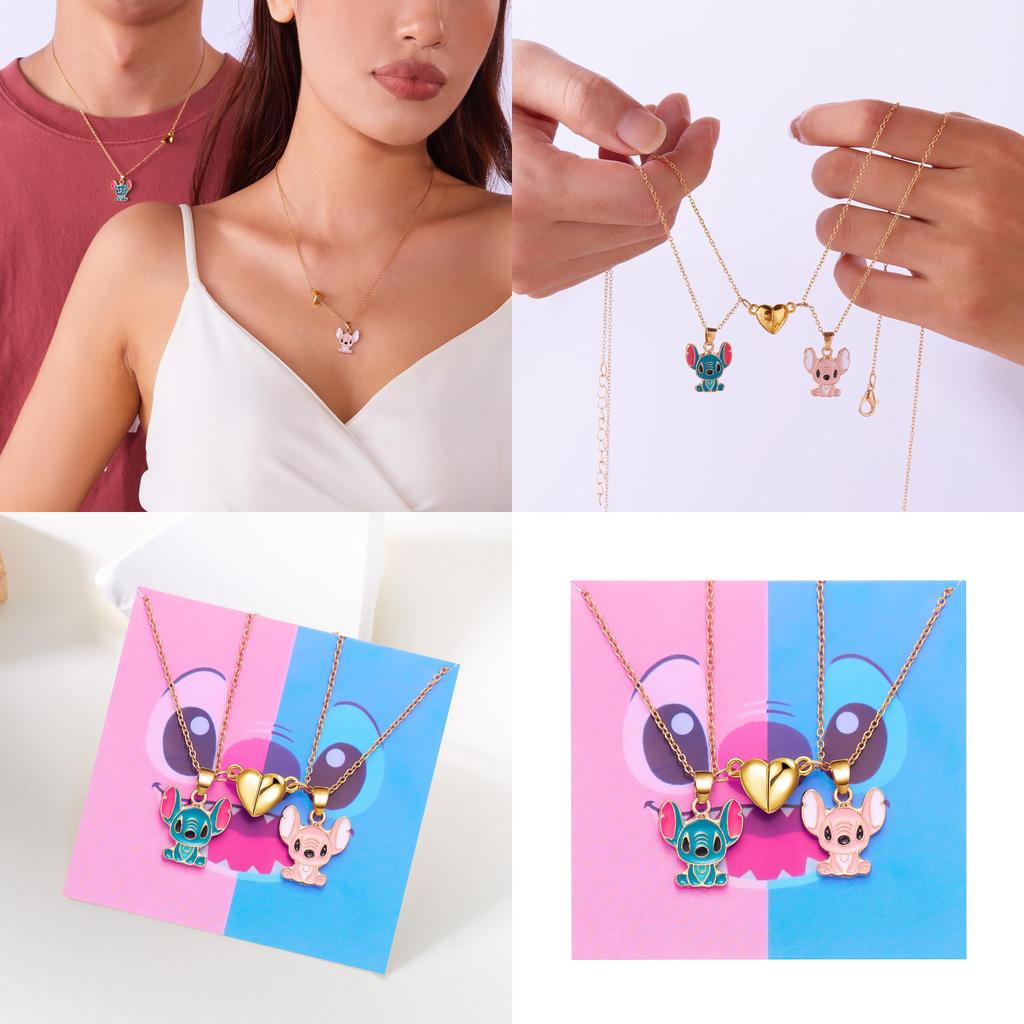 Lilo Stitch Heart Necklace With Electroplated Finish For Friendship And Couple Wear