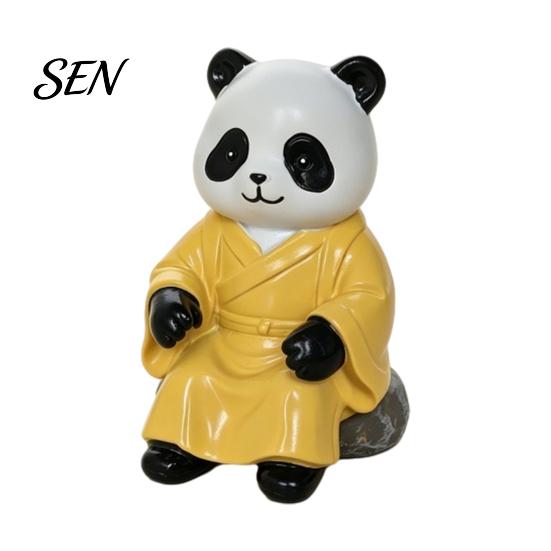 Durable Indoor Outdoor Resin Decor Panda Playing Go Chess Figurine, Zen Robe Tabletop Small Figurine Ornament, Cute Statue for Tea Room Study