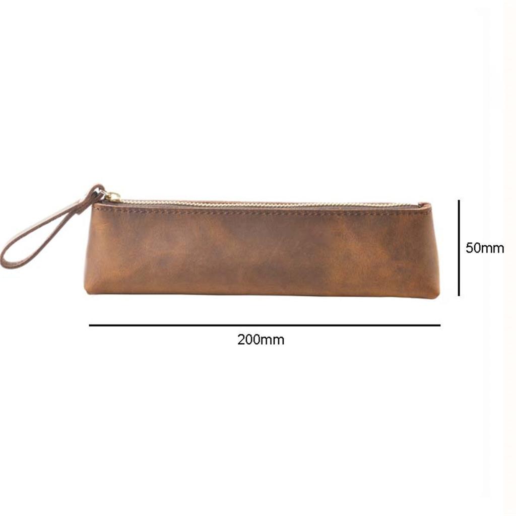 Großkapazität Vintage Crazy Horse Leder Reißverschluss Federmäppchen Handgefertigt Kreativ Schulbedarf Bleistiftetui Echtes Leder
