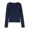 Korean Style Pink U-Neck Slimming Long-Sleeve Women's Base Layer Top for Autumn/Winter