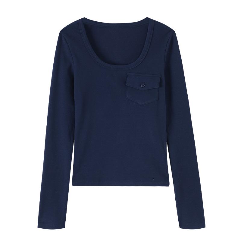 Korean Style Pink U-Neck Slimming Long-Sleeve Women's Base Layer Top for Autumn/Winter