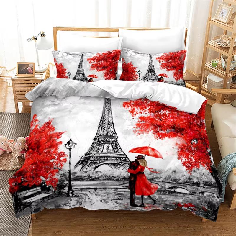 Paris Eiffel Tower Duvet Cover Romantic Theme Bedding Set Cityscape Comforter Cover For Kids Child Teen Boys Girls Bedroom Decor