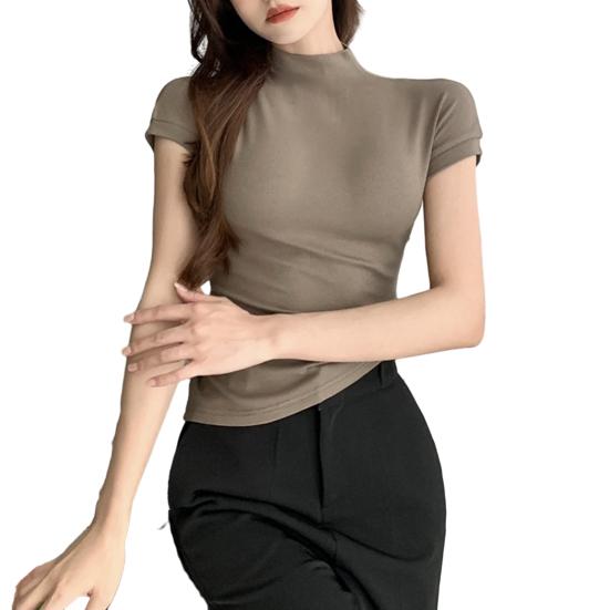 

Женские топы с полувысоким воротником, с короткими рукавами, облегающие футболки, однотонные M