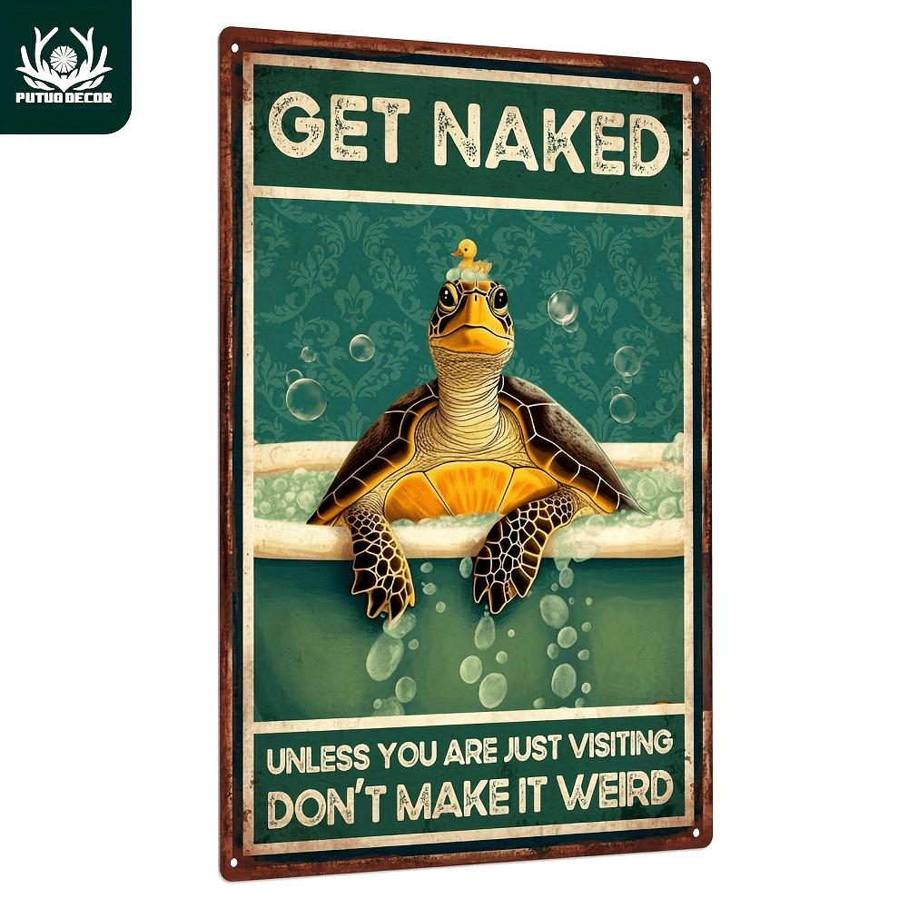 HomeSplashProDecor Sea Turtle Bathroom Sign - Vintage Tin Humor Art - Shower Room/Home - Eco-Friendly Design