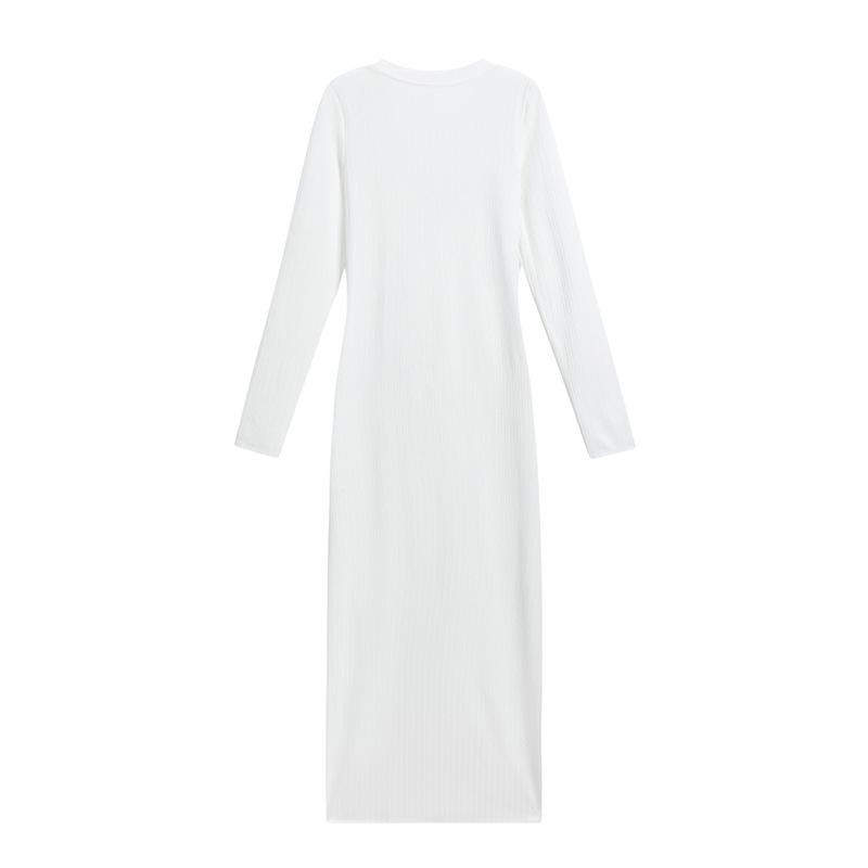 2025 Spring/Summer Women's Slimming Round Neck Rib Knit Maxi Dress