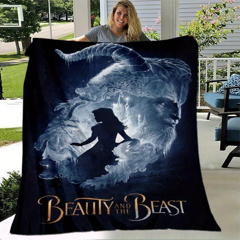 1pc Beauty and The Beast Printing Blanket - Soft, All-Season Throw for Office Blanket,  | Personalized Gift with Adorable Cartoon Design