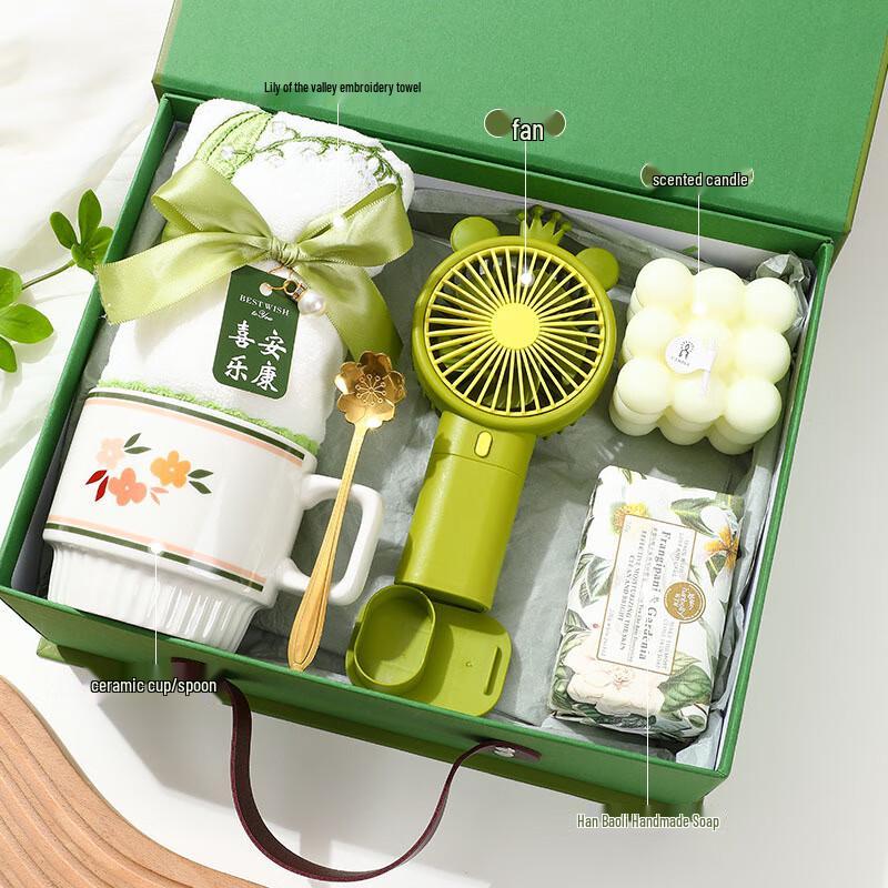 Ceramic Cup Gift Set with Towel, Fan, Candle & Soap