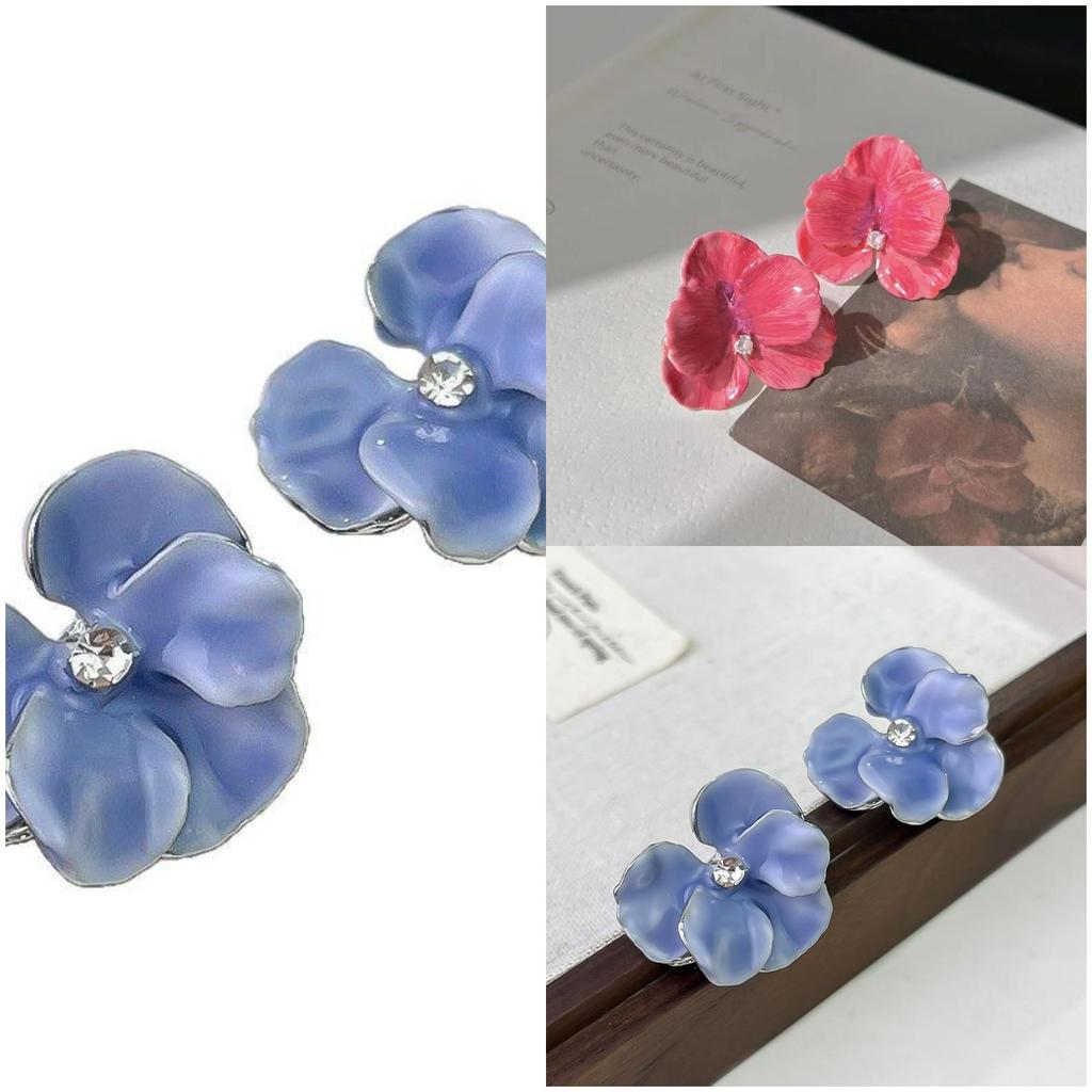3D Floral Petal Stud Earrings with Resin Coating and Clear Center Stone Lightweight Durable Design for Everyday Wear and Special Occasions