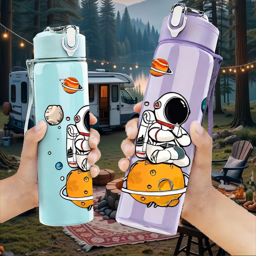 1PC Astronaut Planet Outer Space Layout 750ml Color Plastic Water Bottle Leakproof Flip Straw Lid For Sports Office Home Use