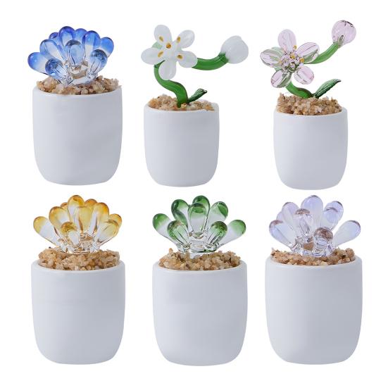 Cute Mini Faux Crystal Flower Figurine Collectible Hand Blown Glass Flower Ornament In Pot Gifts for Mother's Day Birthday Christmas