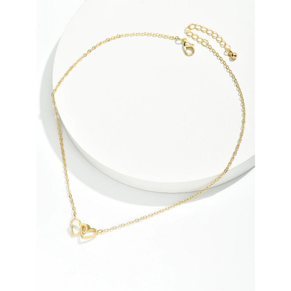 1 Stück Winzige Süße Doppeltes Hohlherz Kettenhalskette Damenmode Liebeshalskette Valentinstag Schmuck für Damen