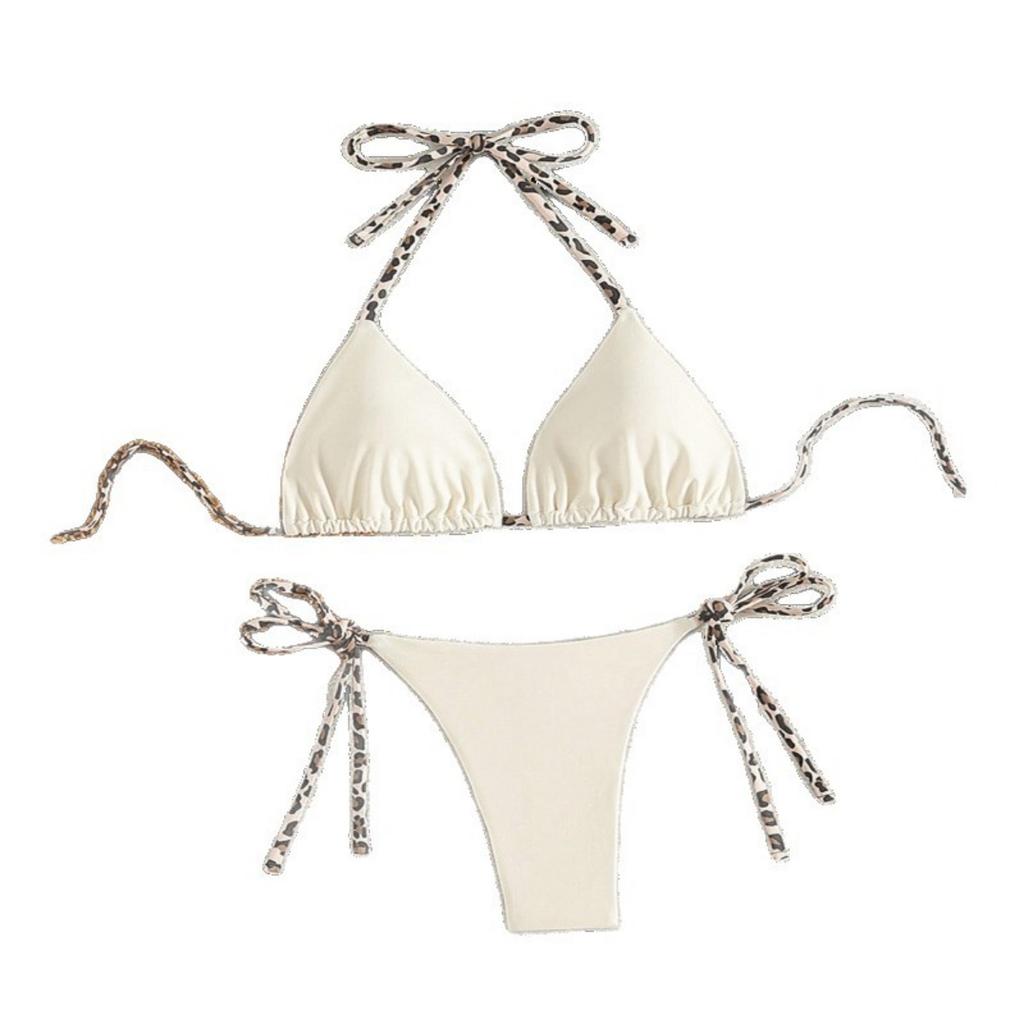 Ladies' Fashion Leopard Print Lace Up Bikini Swimsuit, Beach Vacation Set