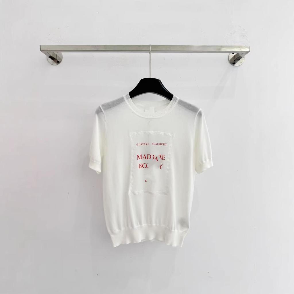 Nanyou D Brand 26 Spring Color Block Square Frame Short Sleeve Knit Mulberry Silk Top