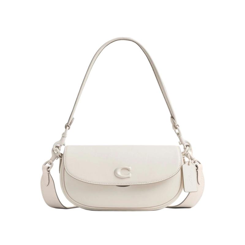 

COACH EMMY 23 brand logo logo push lock closure cow leather saddle bag hand shoulder bag medium size women s white білий