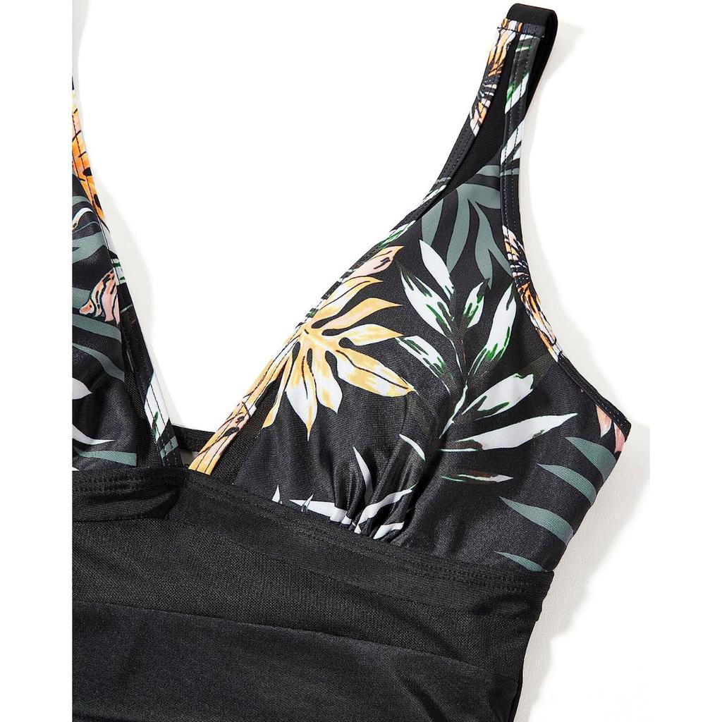 Einteiliger Badeanzug für Damen, ausgehöhltes Mesh, tiefer V-Ausschnitt, Bikini, Strand-Badeanzug