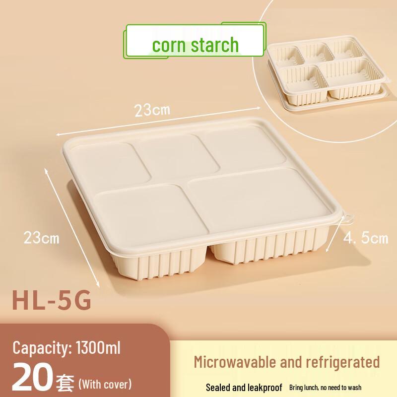 Biodegradable Wheat Straw 5-Compartment Food Tray