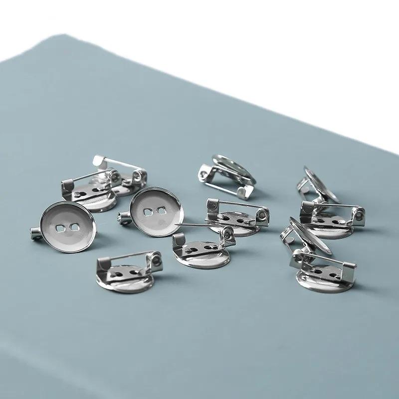 50pcs 15mm/20mm/30mm Silver Brooch Clasps Pin Disk Base Disc Blank Flat Trays for DIY Jewelry Craft Making Accessories