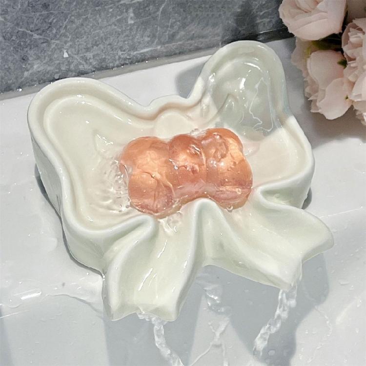 Ceramic Soap Holders with Bows Drainages Enhanceds Design Bathroom Counter Organizers Decorative Sink Tray