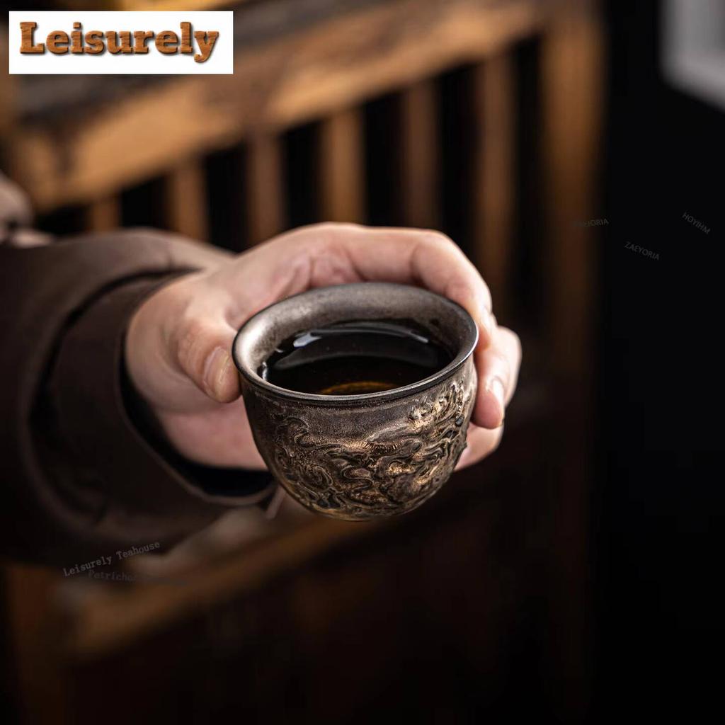 111ml Gilt Rust-glazed Auspicious Dragon Teacup Boutique Tea Bowl Mug Tea-tasting Smelling Cup Chazhan Master Cups Teaset Craft