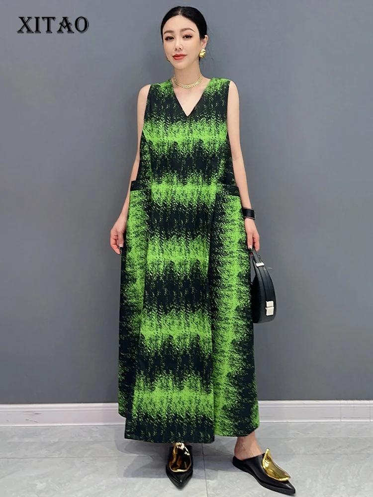 

Xitao Повседневное платье без рукавов с принтом тай-дай HQQ2315