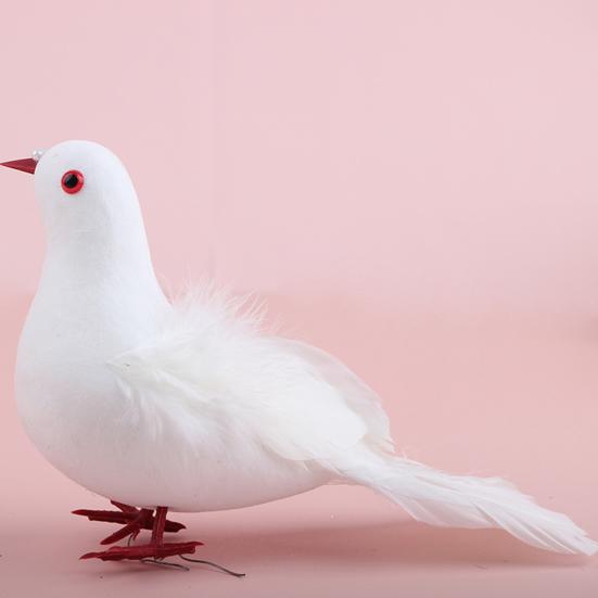 White Lifelike Artificial Bird Figurine Realistic Feathered Fake Peace Birds Ornaments for Christmas