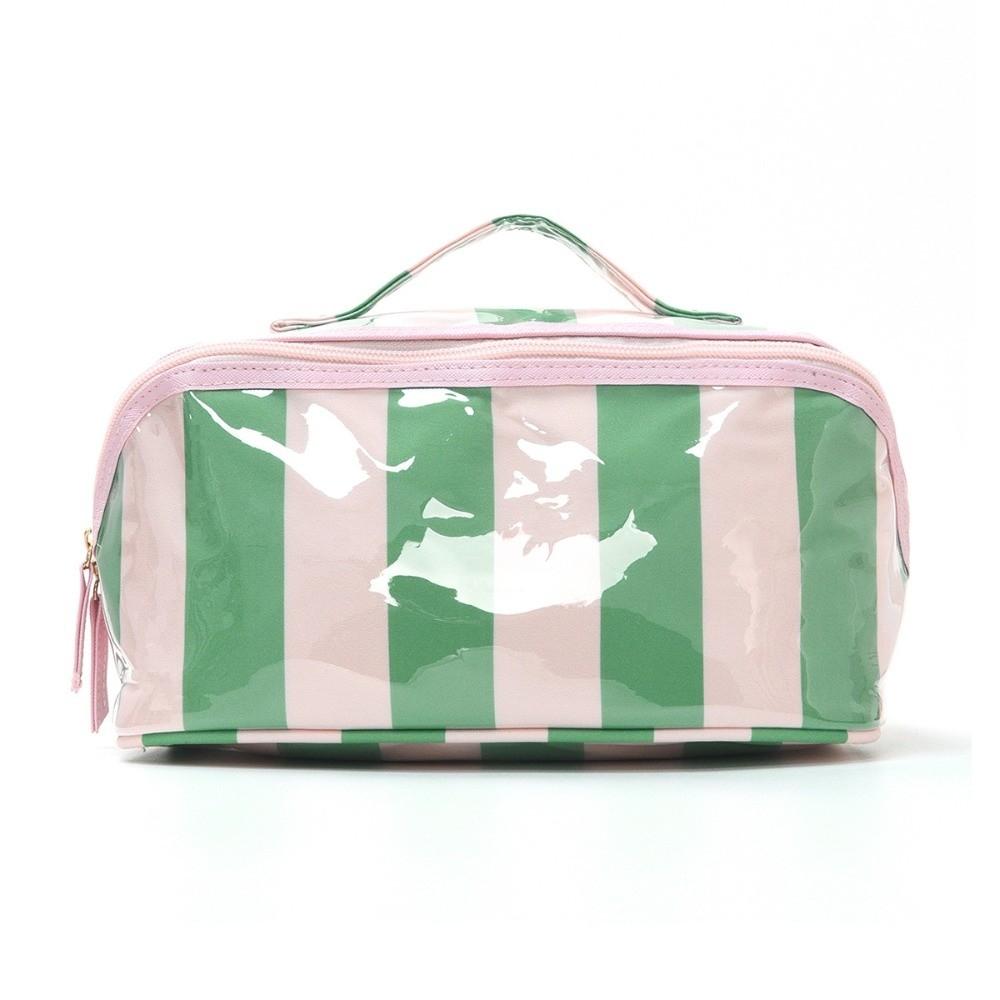 Contrast Color PVC Makeup Organizer Lightweight and Portable Toiletries Handbag Vacation розовый/зелёный