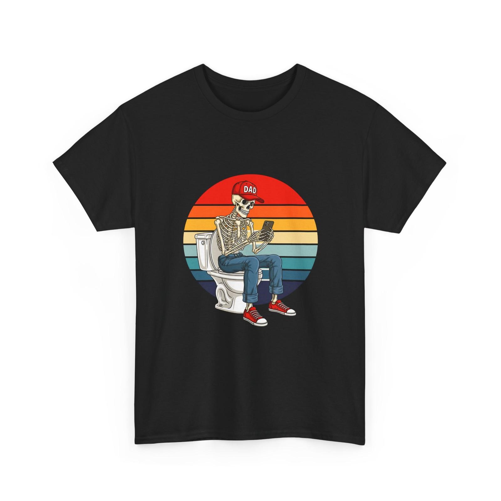 Dad Tee Skeleton Sitting on Toilet T-Shirt Retro Sunset Graphic T-Shirt S