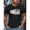 European Size Men'S Casual Summer T-Shirt with Retro Bus Graphic - Black Short Sleeve Crewneck, Lightweight Polyester Blend, Round Neck