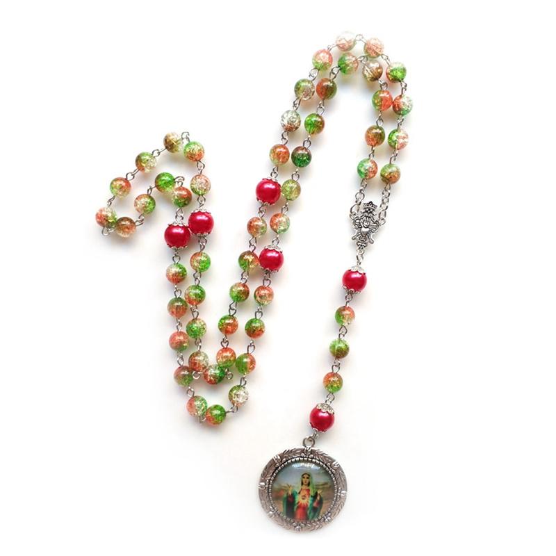 Vintage Virgin Pendant Rosary Necklace Long Catholic Cross Religious Pray Jewelry Our Lady Virgin Mary Y-Necklace Jesus Christ Medal Jewelry Gift