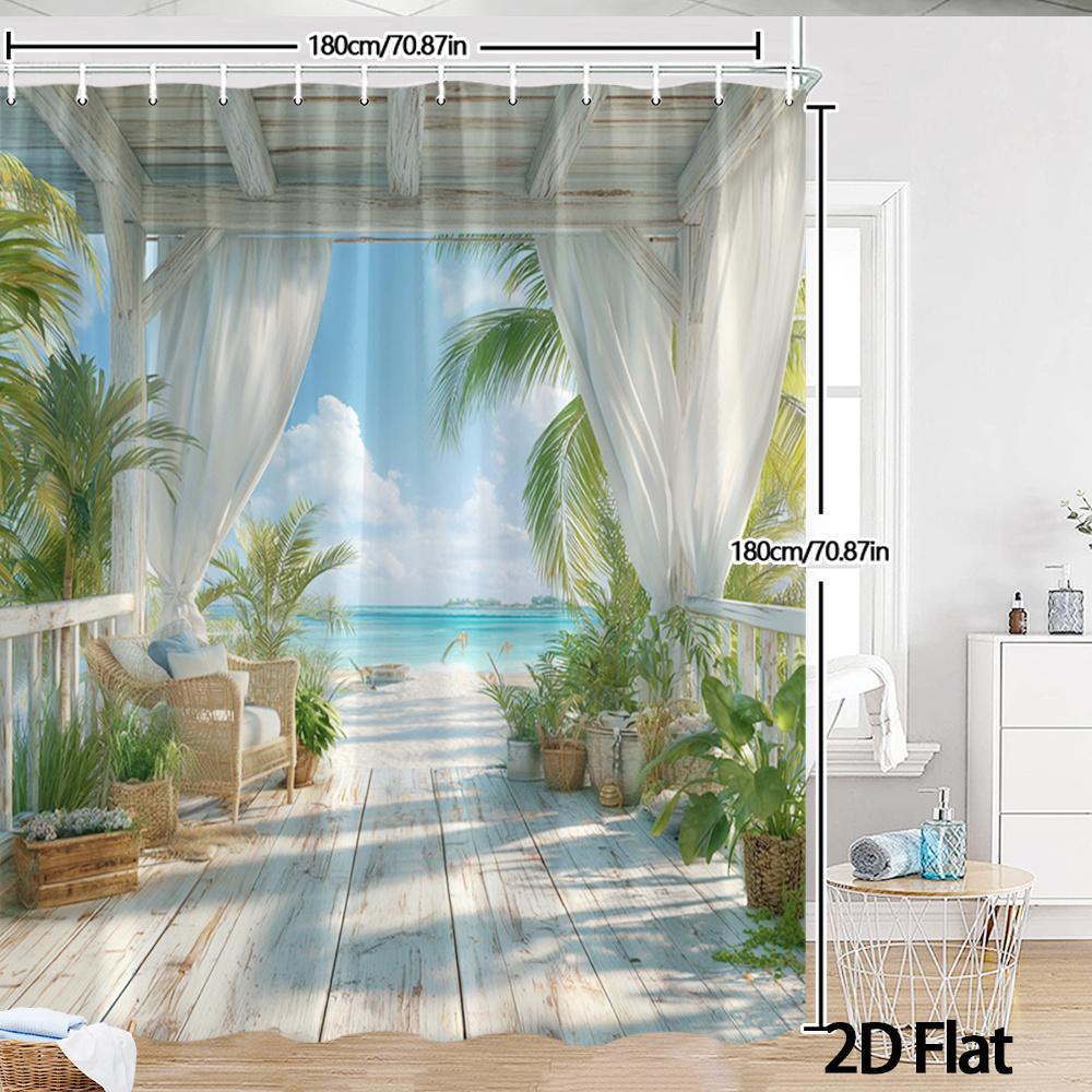 Wasserdichter Tropischer Strandblick Duschvorhang Meeresblick Badezimmer Dekor Boho Resort Stil Vorhang Duschvorhang Einsatz Groß Wasserdicht