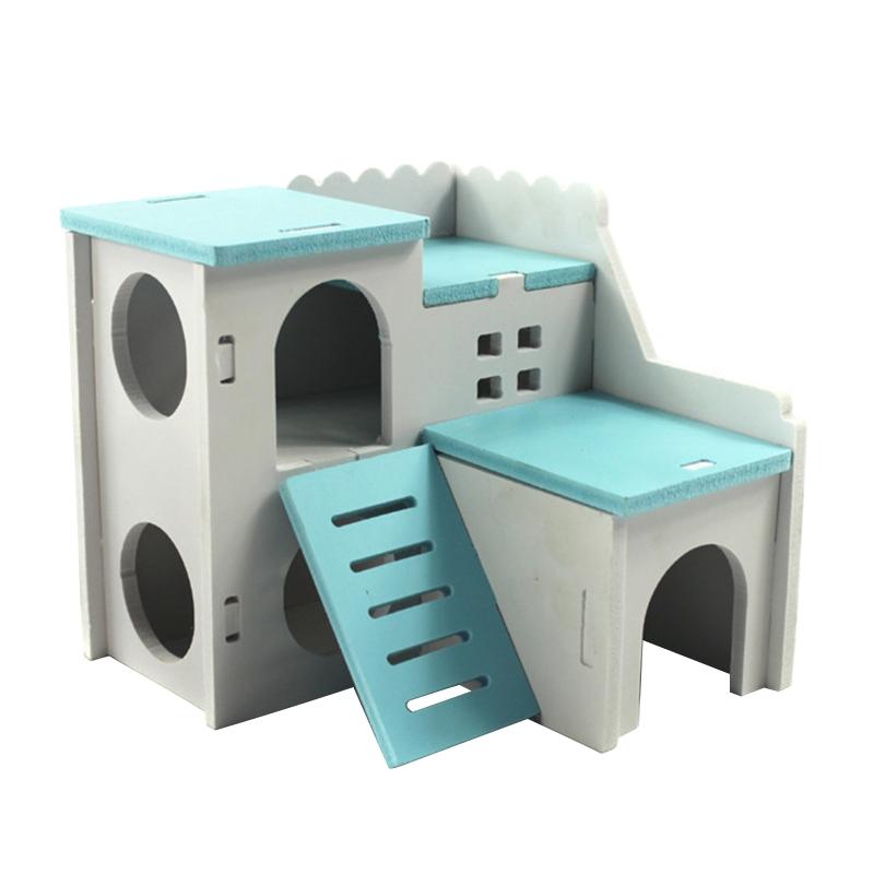 Wooden Hamster Deluxe Double Deck Villa Natural Living Hideout Hut Toy Small Animal Chew Toy for Hamster Cage 1 синий